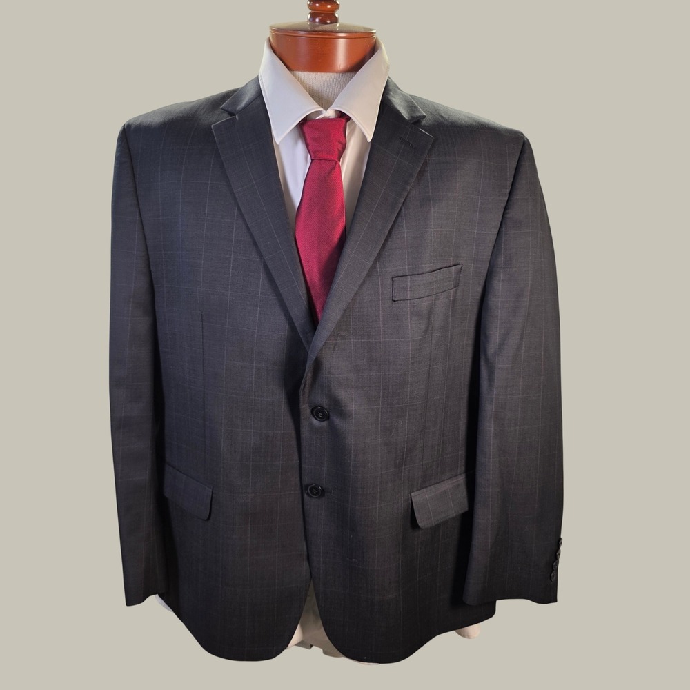 Collection by Michael Strahan Suit Mens 40x28 Grey Windowpane Workwear Dadcore